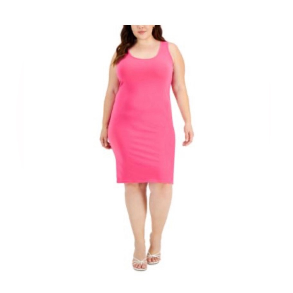 Full Circle Trends Pink Scoop-Neck Midi Bodycon Size 1X